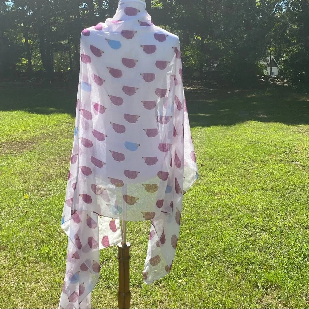 WOMENS NEW SCARF WRAP PASHMINA WHITE PURPLE BLUE HEDGEHOG PRINT LARGE RECTANGLE